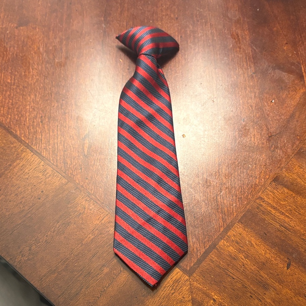 Red and Navy blue Striped little boys clip on Tie